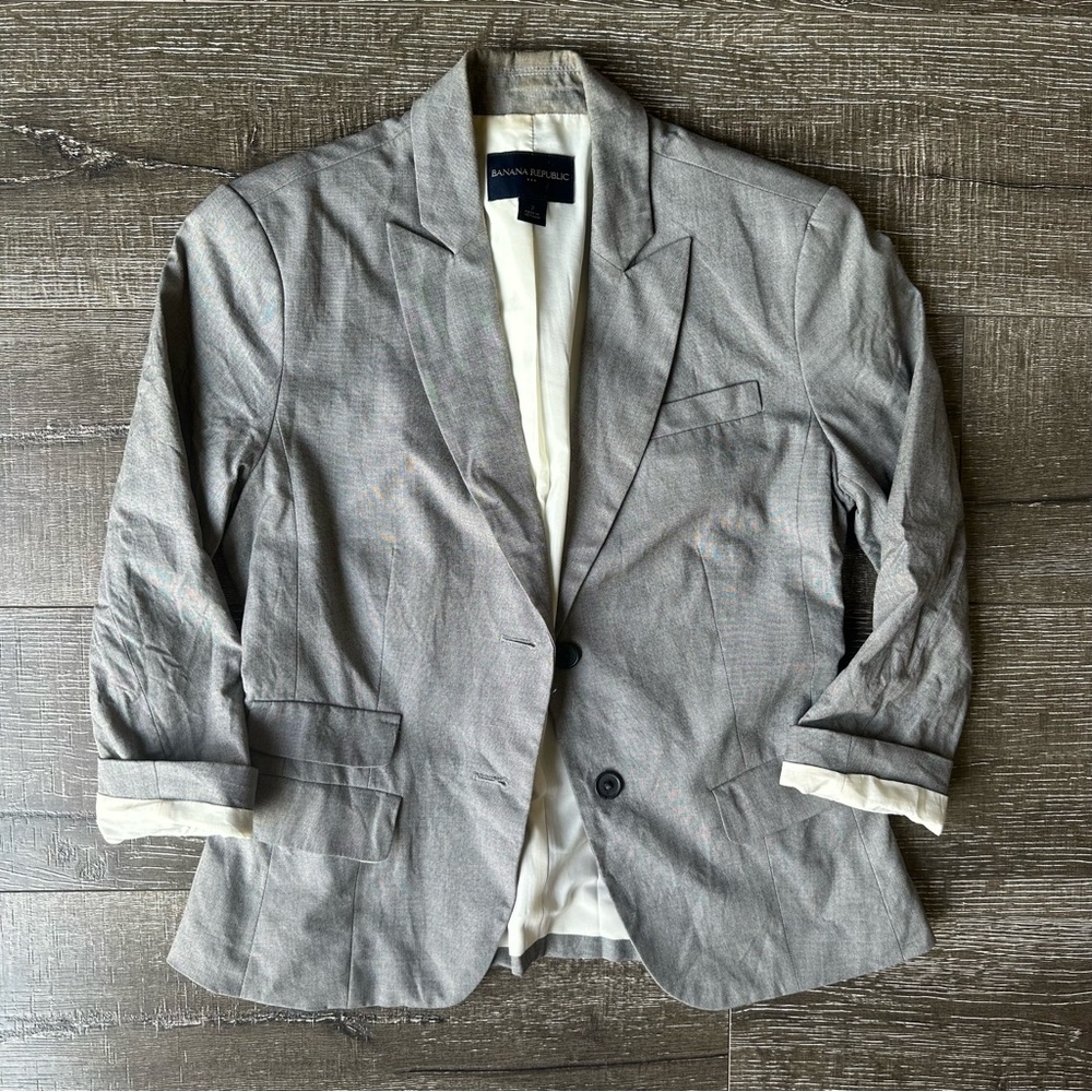 Banana Republic Gray Cotton-Blend Blazer Jacket - 3/4 Sleeves - Women's Size 2